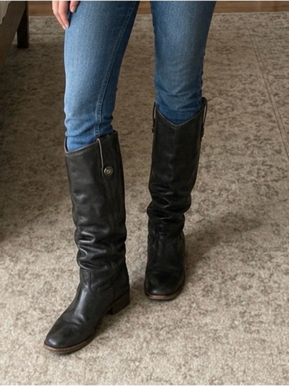 Frye Black Leather Tall Slouch Riding Boots